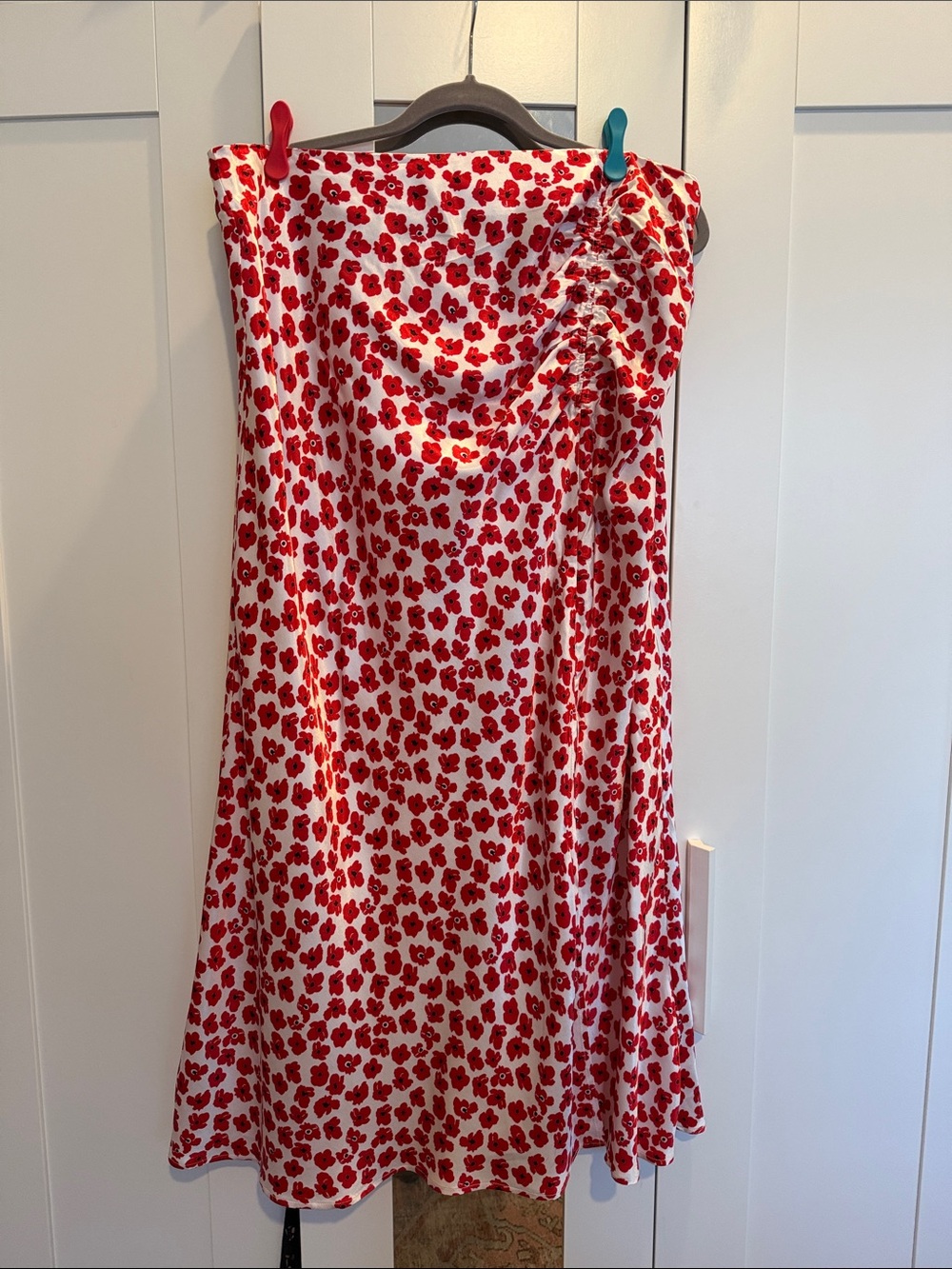 Anthropologie Red Poppy Satin bias cut skirt